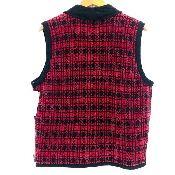 NEW Woolrich Women’s Cardigan Vest Sz Large Full Zip Plaid Daisies Ruby Red NWT - Picture 2 of 10